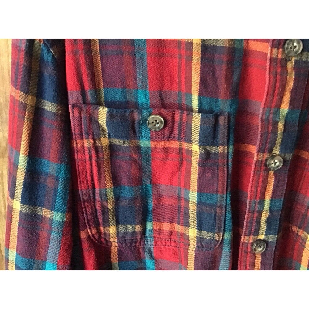 Duluth Trading Red Plaid Flannel Shirt Size L Button Down Collar Pockets - Picture 2 of 10